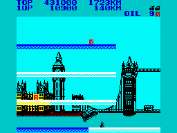 City Connection (ZX Spectrum) screenshot: These moving thorns are THE nasty baddies of the game.