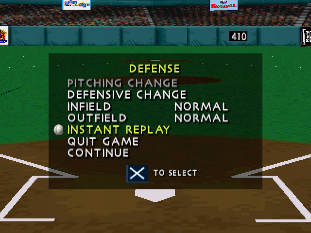 3D Baseball (PlayStation) screenshot: Time Out. Instant replay is available.