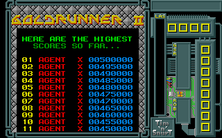 Goldrunner II (Atari ST) screenshot: Title and beginning of high score table