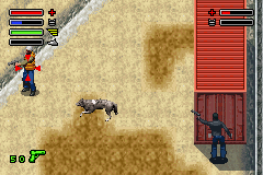Dead to Rights (Game Boy Advance) screenshot: Shadow can kill enemies and bring back their weapon to Slate