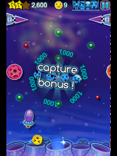 Coin Drop (Android) screenshot: Getting a capture bonus for hitting all blue coins