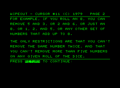Wipeout (Commodore PET/CBM) screenshot: Example