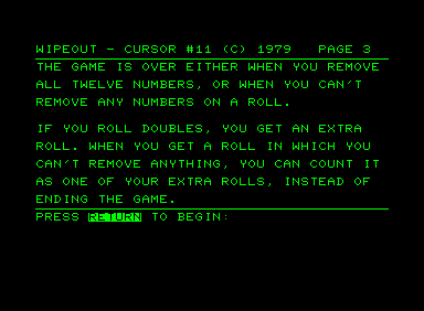Wipeout (Commodore PET/CBM) screenshot: Goals