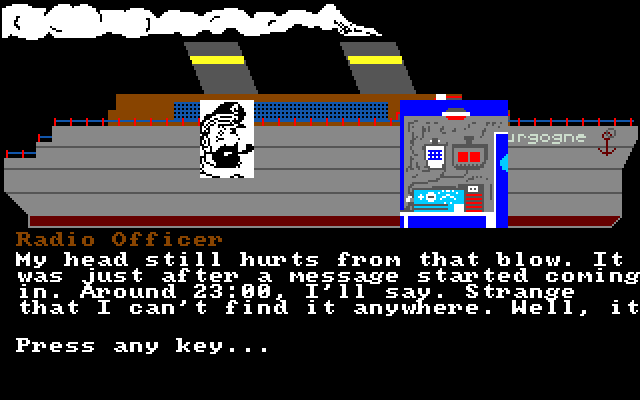 Murder on the Atlantic (Amiga) screenshot: Talking to the radio officer
