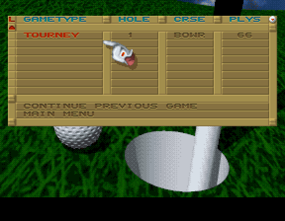 The Scottish Open: Virtual Golf (DOS) screenshot: This is the 'Load a Previous Game' screen