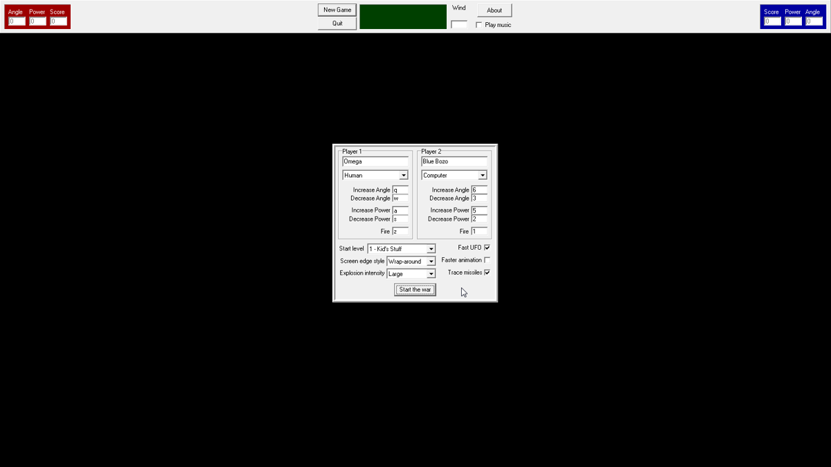 TankWar (Windows) screenshot: Setting up the game