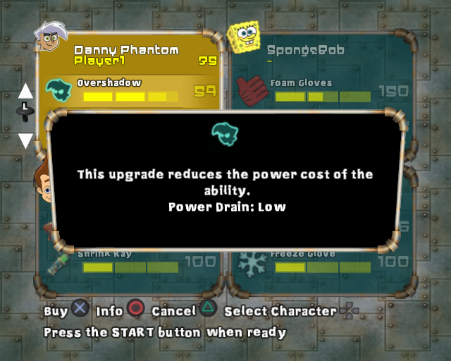 Nicktoons Unite! (PlayStation 2) screenshot: Upgrades screen