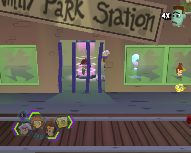 Nicktoons Unite! (PlayStation 2) screenshot: There are various abilities for passing through certain obstacles, minimizing or freezing them etc.