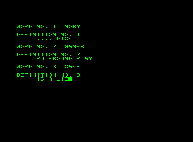 Crossword Puzzle (Commodore PET/CBM) screenshot: Filling in the definitions