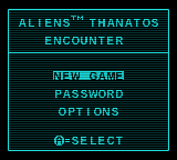 Aliens: Thanatos Encounter (Game Boy Color) screenshot: Main menu