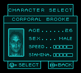 Aliens: Thanatos Encounter (Game Boy Color) screenshot: A character's values