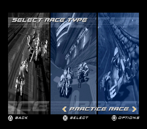 Kinetica (PlayStation 2) screenshot: Choosing a modality of race.
