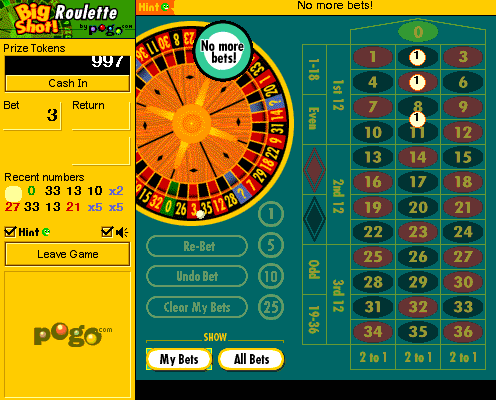 Big Shot Roulette (Browser) screenshot: No more bets!