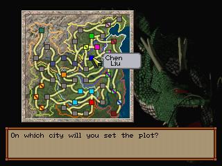Romance of the Three Kingdoms IV: Wall of Fire (SEGA Saturn) screenshot: Map - where to conduct the plot?