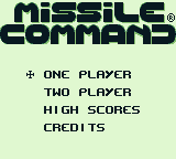 Missile Command (Game Boy) screenshot: Main menu