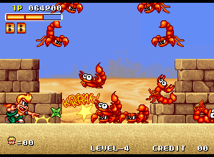 Spinmaster (Neo Geo) screenshot: Stage 2 - fighting a lot of scorpions