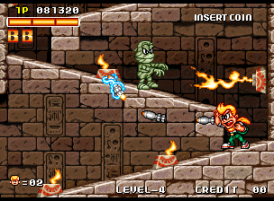 Spinmaster (Neo Geo) screenshot: Homing missiles