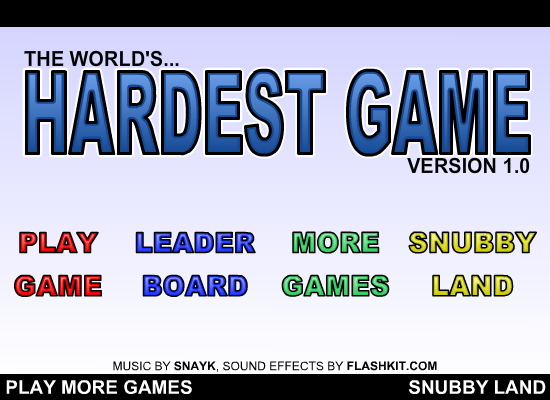 The World's Hardest Game (Browser) screenshot: Title screen & menu