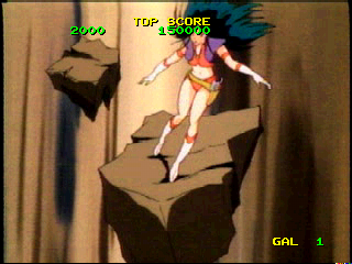 Time Gal & Ninja Hayate (PlayStation) screenshot: Time Gal - jumping on the rocks