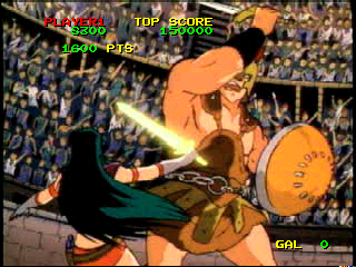Time Gal & Ninja Hayate (PlayStation) screenshot: Time Gal - a fight in 44 B.C. arena
