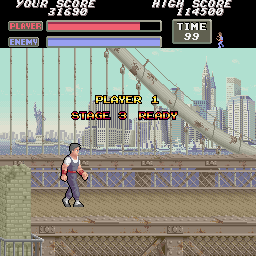 Vigilante (Arcade) screenshot: Stage 3 the bridge