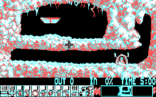 Lemmings (DOS) screenshot: Level 1 Start (CGA)