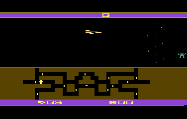 Flash Gordon (Atari 8-bit) screenshot: Starting a new game. There is a spaceman who can be rescued.