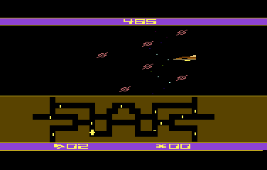 Flash Gordon (Atari 8-bit) screenshot: Not quick enough, the warriors have emerged from the pods.