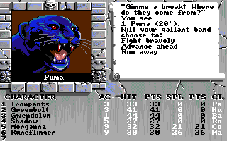 The Bard's Tale III: Thief of Fate (Amiga) screenshot: Puma