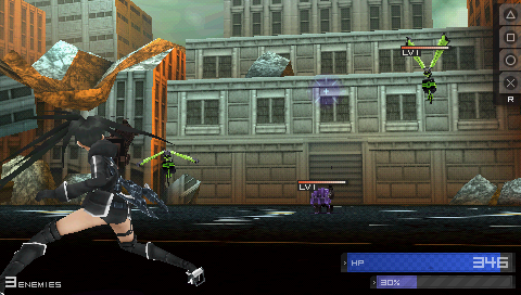 Black Rock Shooter: The Game (PSP) screenshot: The first 'real' fight in the game.