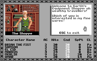 Tales of the Unknown: Volume I - The Bard's Tale (Apple IIgs) screenshot: The shoppe