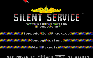 Silent Service (Apple IIgs) screenshot: Main menu