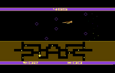 Flash Gordon (Atari 8-bit) screenshot: Destroying the hatching pods.