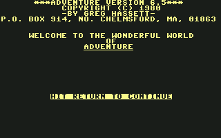 Voyage to Atlantis (Commodore 64) screenshot: Welcome screen