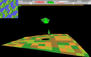 Virus (Amiga) screenshot: Flying over the landscape.