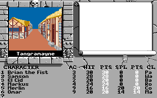 The Bard's Tale II: The Destiny Knight (Apple IIgs) screenshot: The party walks through Tangramayne