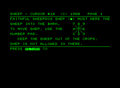 Screenshot of Sheep (Commodore PET/CBM, 1980) - MobyGames