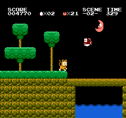 Koneko Monogatari: The Adventures of Chatran (NES) screenshot: A possible long lost relative of Cheep-Cheep