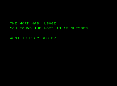 G-Word (Commodore PET/CBM) screenshot: Try again?