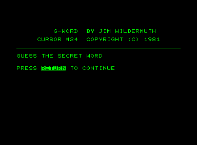 G-Word (Commodore PET/CBM) screenshot: Introduction screen