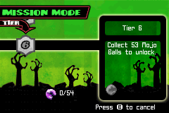The Grim Adventures of Billy & Mandy (Game Boy Advance) screenshot: Mission mode. Tier 6 is locked.