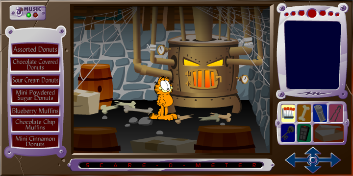 Garfield's Scary Scavenger Hunt II: Donuts of Doom (Browser) screenshot: This awkward oven yields enough light.