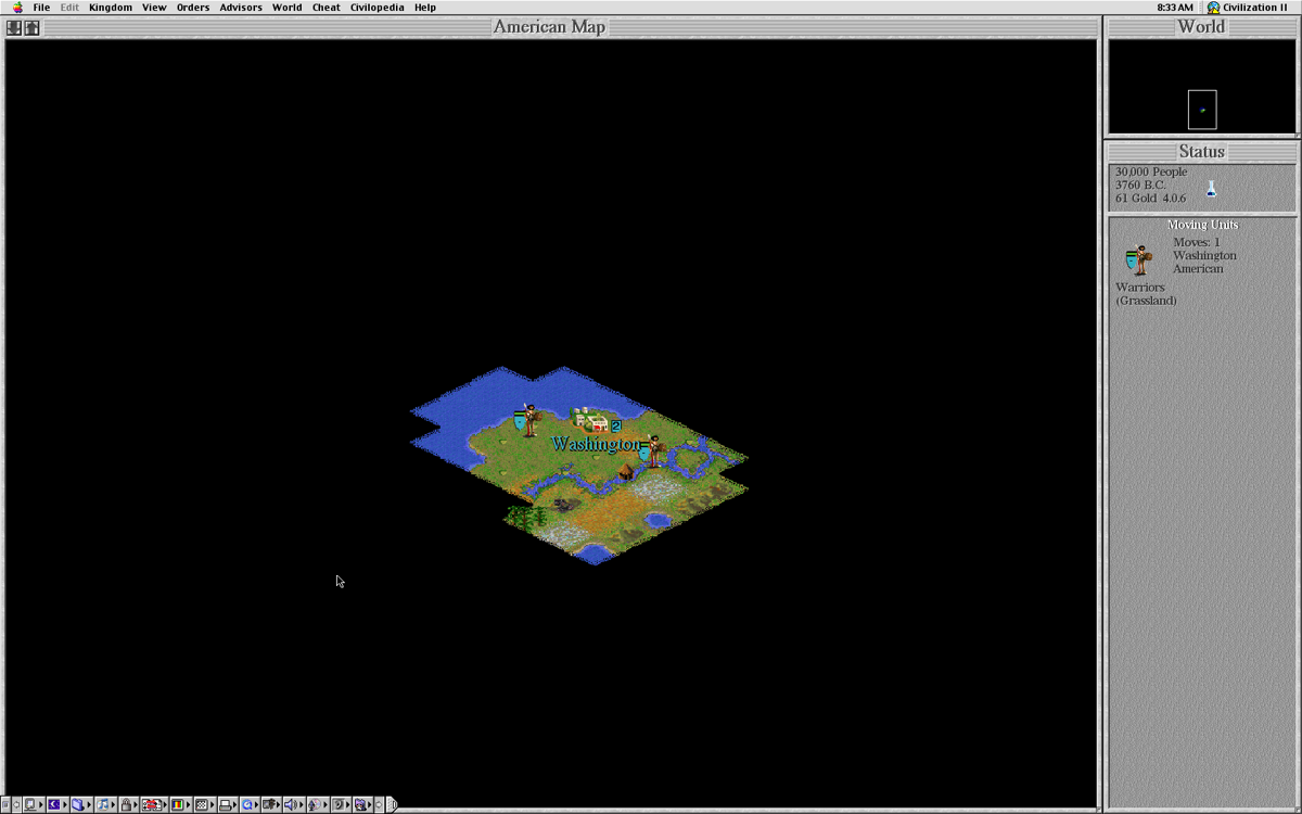 Sid Meier's Civilization II (Macintosh) screenshot: Moving our units.