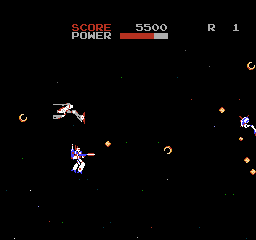 Chō Jikū Yōsai Macross (NES) screenshot: Changed into the Battroid form