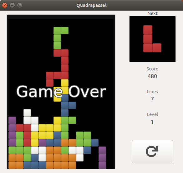 Quadrapassel (Linux) screenshot: Game Over