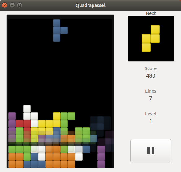 Quadrapassel (Linux) screenshot: I just cleared a row!