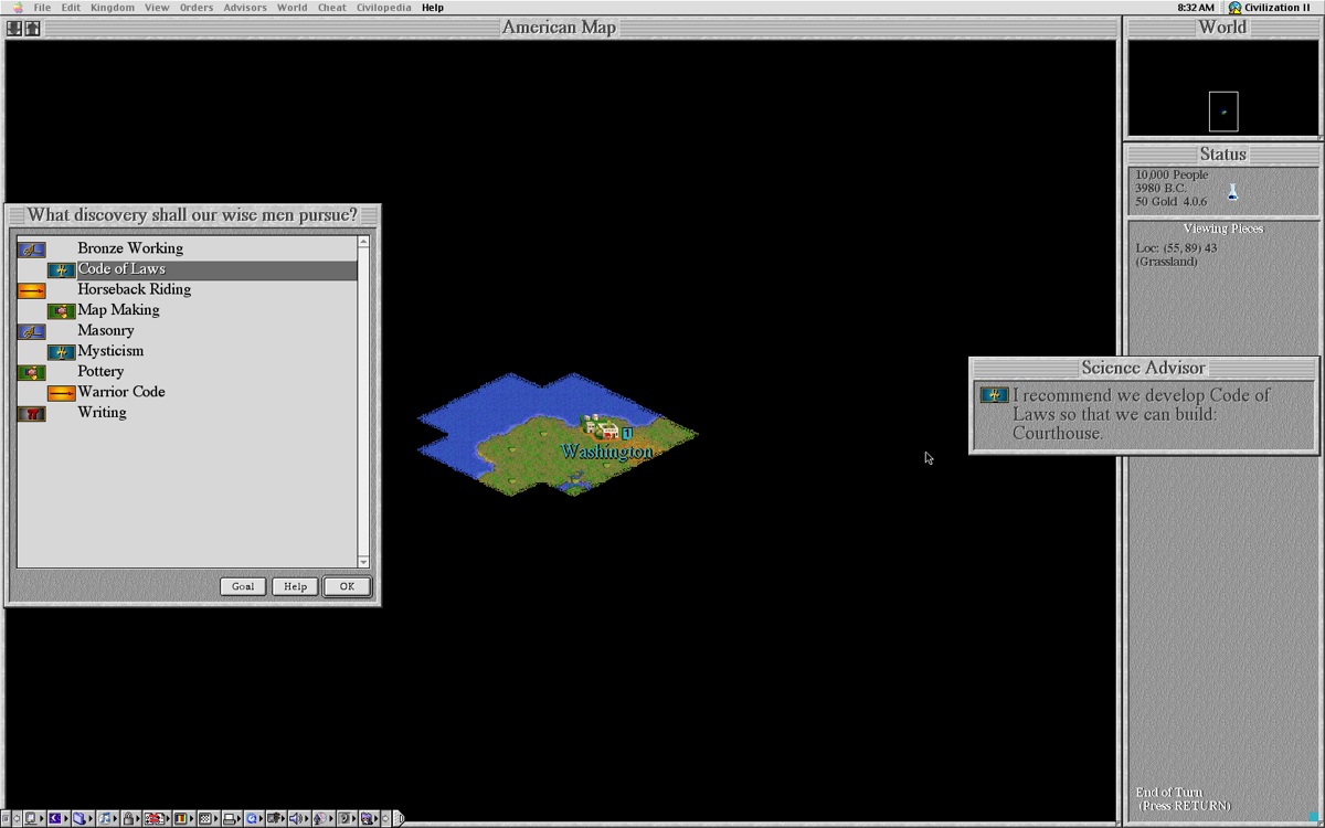 Sid Meier's Civilization II (Macintosh) screenshot: Choosing the resources we need for our wise men.