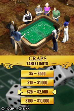Golden Nugget Casino DS (Nintendo DS) screenshot: Craps - Table Limits.