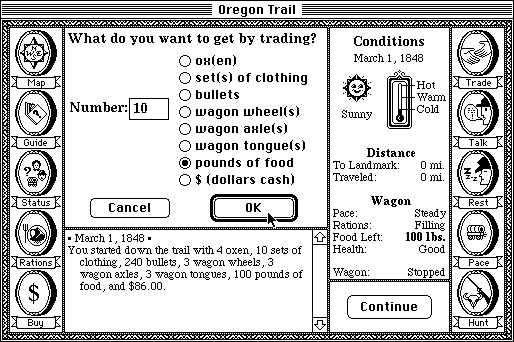The Oregon Trail (Macintosh) screenshot: Trading