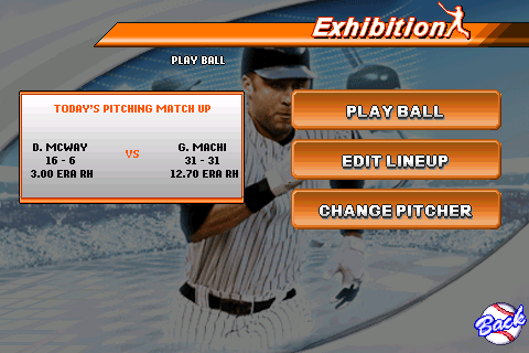 Derek Jeter Pro Baseball 2008 (Android) screenshot: Pre-game menu